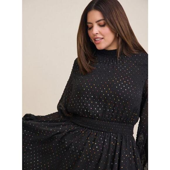 Torrid Clip Dot Blouson Long Sleeve High Neck Whimsy Fairy Goth Dress Plus Sz. 1 - Picture 2 of 11